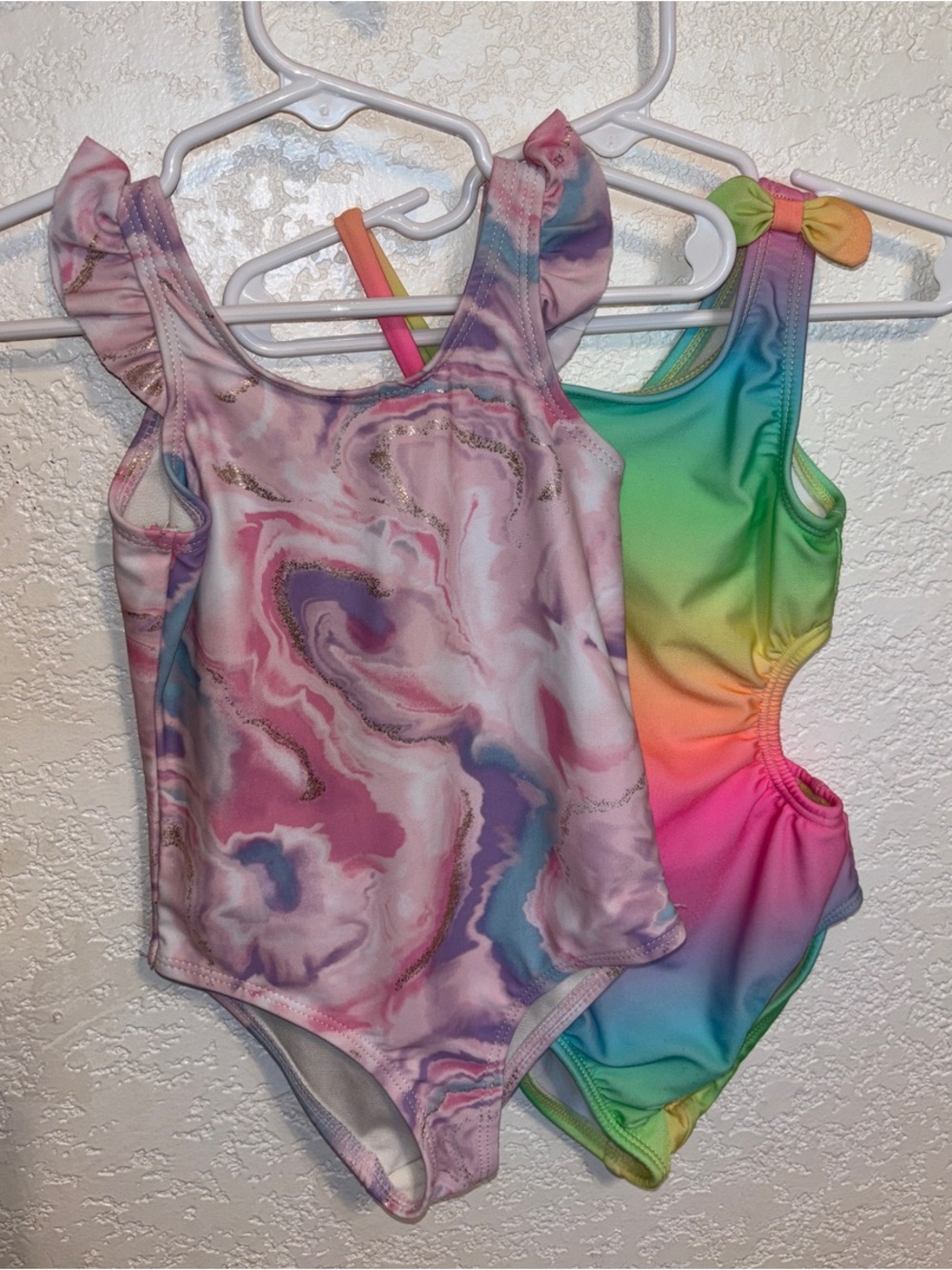 Cat & Jack Girls' Pink Marble One-Piece Swim and Rainbow Accent